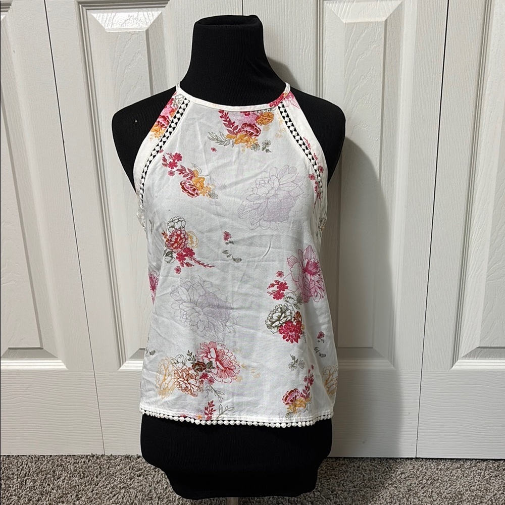Floral Halter Neck Top - White and Pink